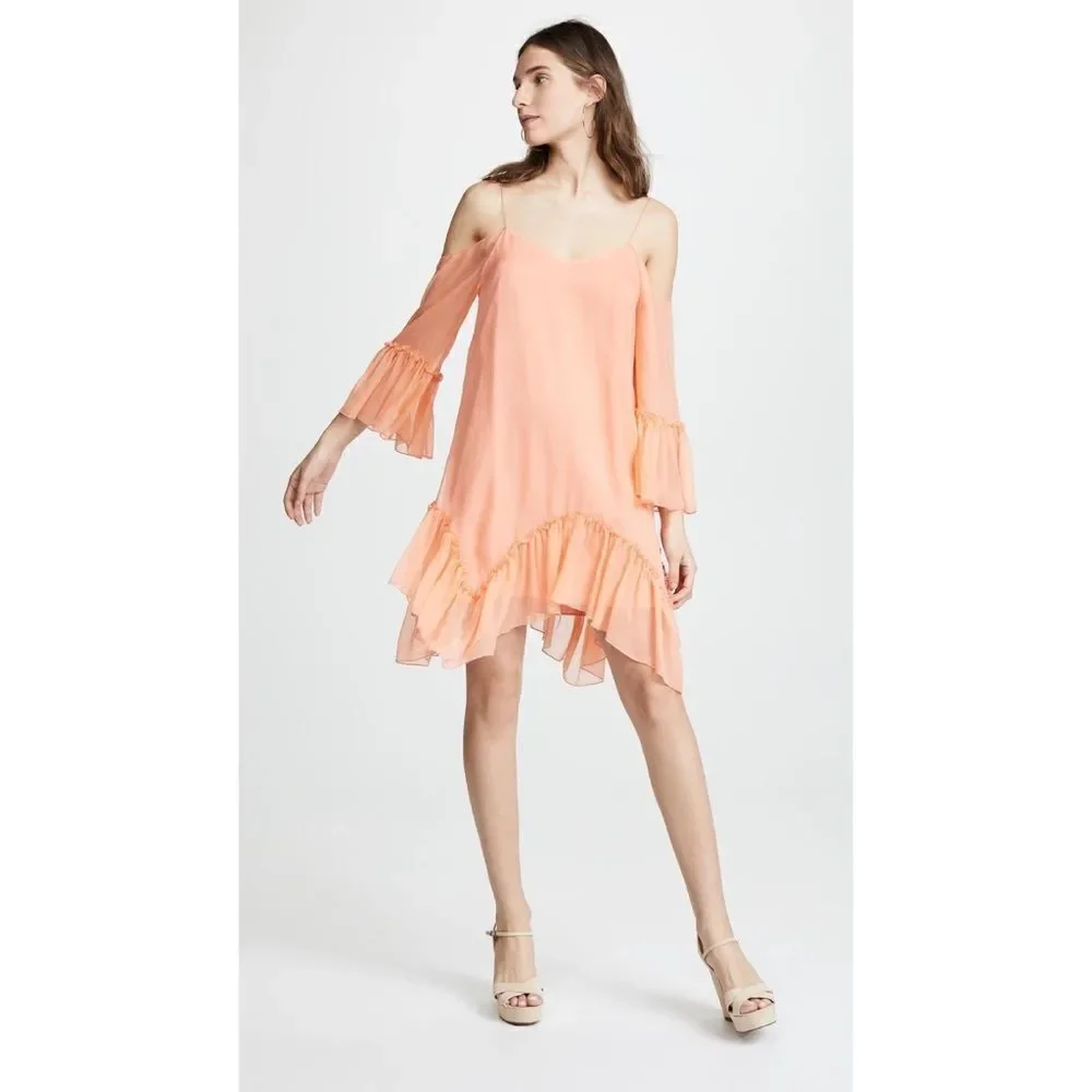 Alice + Olivia Ilaria 100% silk Dress in Peach